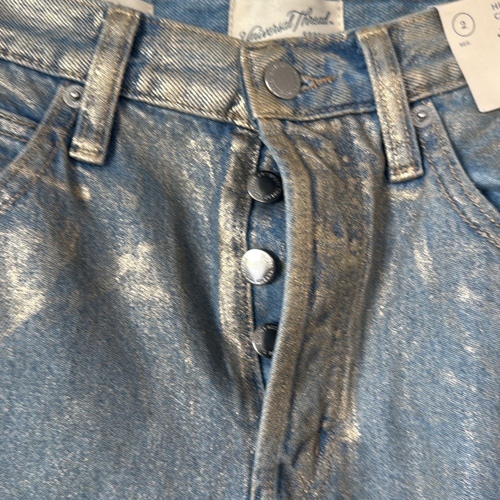 Universal Thread Blue and Gold Wide Leg Denim Five Buttons Closure Size 2 - Picture 7 of 11